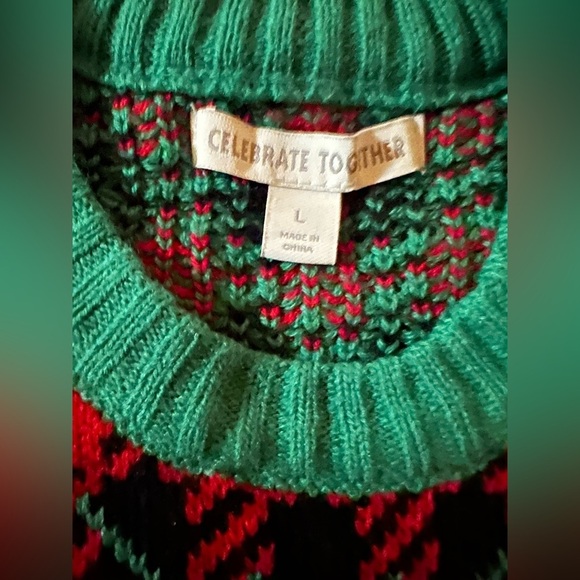 β¨ Ugly Christmas Cat Sweater Mens Festive Plaid Holiday Knit Large β¨ - Picture 5 of 7